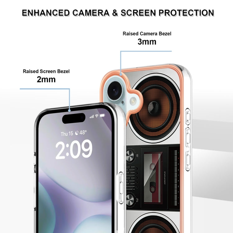 For iPhone 16 Plus Electroplating Marble Dual-side IMD Phone Case(Retro Radio) - iPhone 16 Plus Cases by buy2fix | Online Shopping UK | buy2fix