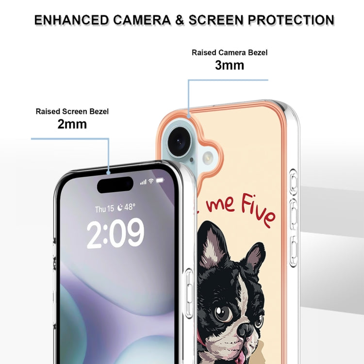 For iPhone 16 Electroplating Marble Dual-side IMD Phone Case(Lucky Dog) - iPhone 16 Cases by buy2fix | Online Shopping UK | buy2fix