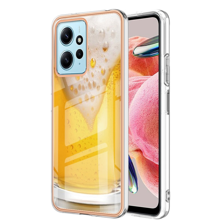 For Xiaomi Redmi Note 12 4G Electroplating Marble Dual-side IMD Phone Case(Draft Beer) - Xiaomi Cases by buy2fix | Online Shopping UK | buy2fix