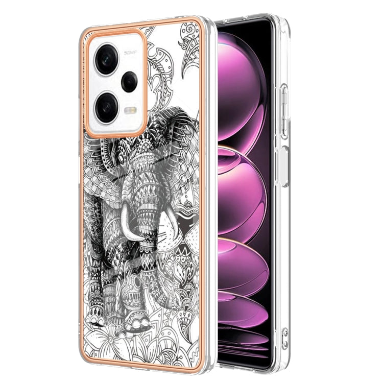 For Xiaomi Redmi Note 12 Pro 5G Global Electroplating Marble Dual-side IMD Phone Case(Totem Elephant) - Xiaomi Cases by buy2fix | Online Shopping UK | buy2fix