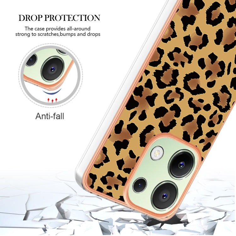 For Xiaomi Redmi Note 13 4G Global Electroplating Marble Dual-side IMD Phone Case(Leopard Print) - Note 13 Cases by buy2fix | Online Shopping UK | buy2fix