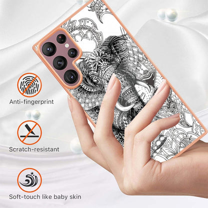 For Samsung Galaxy S22 Ultra 5G Electroplating Marble Dual-side IMD Phone Case(Totem Elephant) - Galaxy S22 Ultra 5G Cases by buy2fix | Online Shopping UK | buy2fix