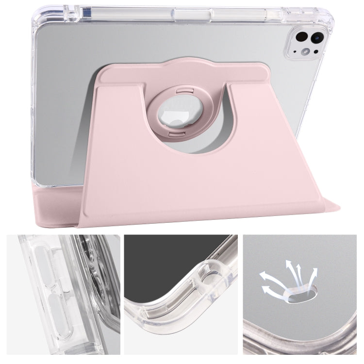 For iPad Pro 11 2024 Clear Acrylic 360 Rotation Detachable Leather Tablet Case(Pink) - iPad Pro 11 2024 Cases by buy2fix | Online Shopping UK | buy2fix