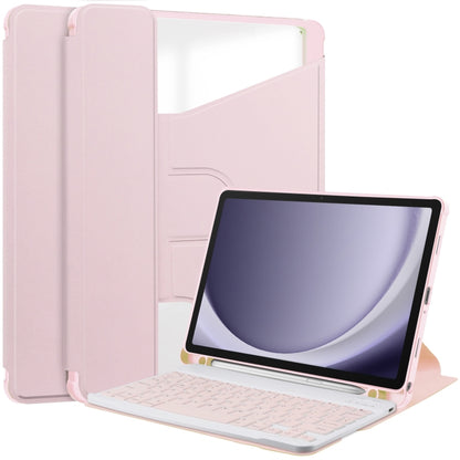 For Samsung Galaxy Tab A9+ 360 Rotation Transparent Smart Leather Case with Keyboard(Pink) - Galaxy Tab A9+ by buy2fix | Online Shopping UK | buy2fix