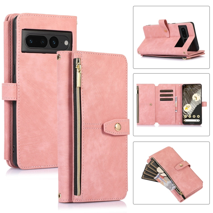 For Google Pixel 7 Pro Dream 9-Card Wallet Zipper Bag Leather Phone Case(Pink) - Google Cases by buy2fix | Online Shopping UK | buy2fix