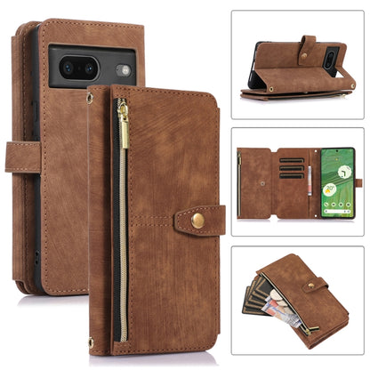 For Google Pixel 7 Dream 9-Card Wallet Zipper Bag Leather Phone Case(Brown) - Google Cases by buy2fix | Online Shopping UK | buy2fix