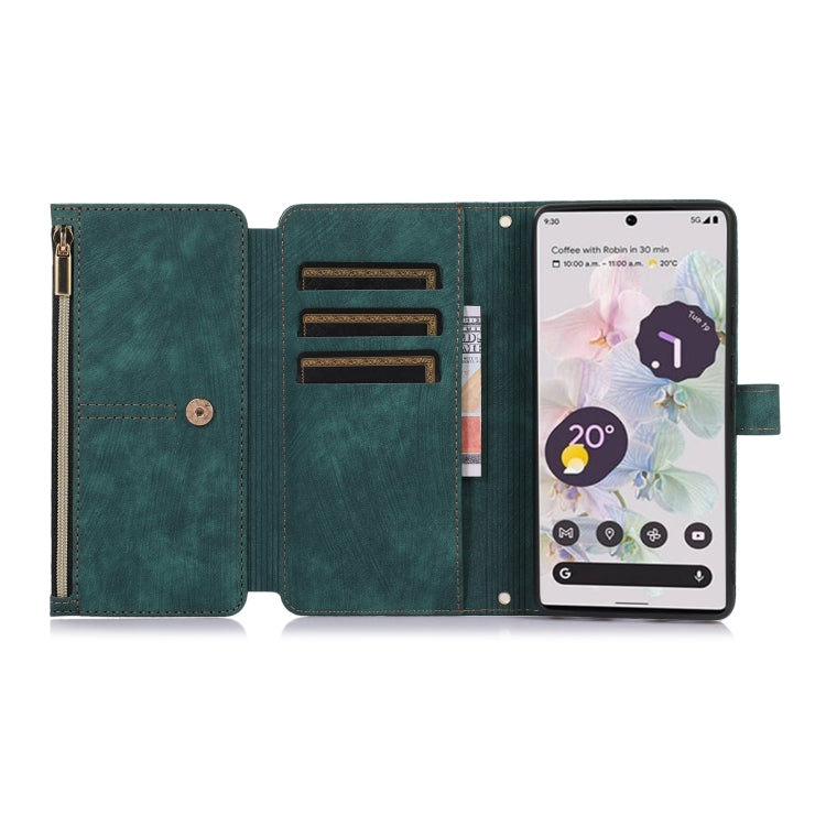 For Google Pixel 6a Dream 9-Card Wallet Zipper Bag Leather Phone Case(Green) - Google Cases by buy2fix | Online Shopping UK | buy2fix