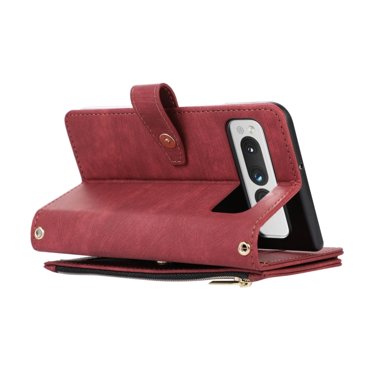 For Google Pixel Fold Dream 9-Card Wallet Zipper Bag Leather Phone Case(Red) - Google Cases by buy2fix | Online Shopping UK | buy2fix