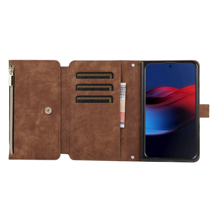 For Google Pixel Fold Dream 9-Card Wallet Zipper Bag Leather Phone Case(Brown) - Google Cases by buy2fix | Online Shopping UK | buy2fix