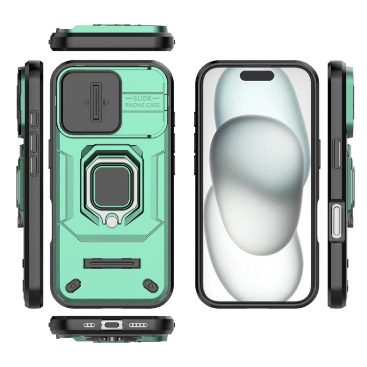 For iPhone 16 Sliding Camshield TPU + PC Shockproof Phone Case with Holder(Green) - iPhone 16 Cases by buy2fix | Online Shopping UK | buy2fix