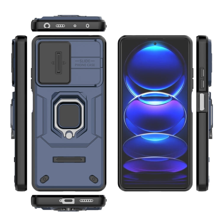 For Xiaomi Redmi Note 12 Pro+ 5G Global Sliding Camshield TPU + PC Shockproof Phone Case with Holder(Blue) - Xiaomi Cases by buy2fix | Online Shopping UK | buy2fix