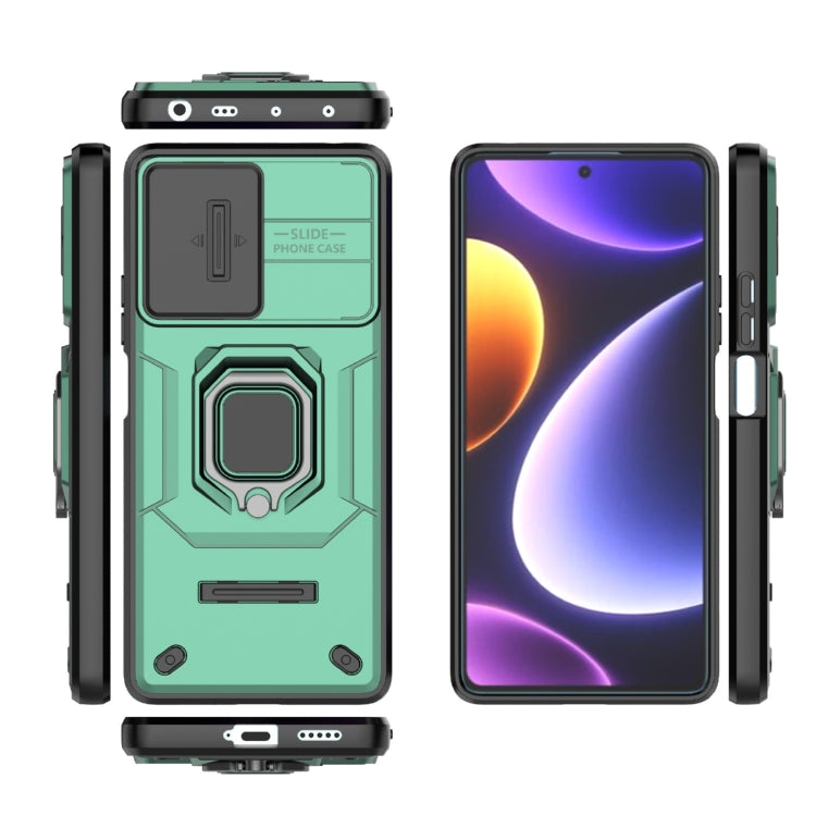 For Xiaomi Redmi Note 12 Turbo 5G Sliding Camshield TPU + PC Shockproof Phone Case with Holder(Green) - Xiaomi Cases by buy2fix | Online Shopping UK | buy2fix