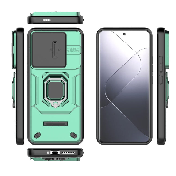 For Xiaomi 14 Pro 5G Sliding Camshield TPU + PC Shockproof Phone Case with Holder(Green) - 14 Pro Cases by buy2fix | Online Shopping UK | buy2fix