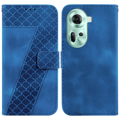 For OPPO Reno11 Global 7-shaped Embossed Leather Phone Case(Blue) -  by buy2fix | Online Shopping UK | buy2fix