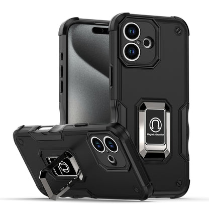 For iPhone 16 Ring Holder Non-slip Shockproof Armor Phone Case(Black) - iPhone 16 Cases by buy2fix | Online Shopping UK | buy2fix