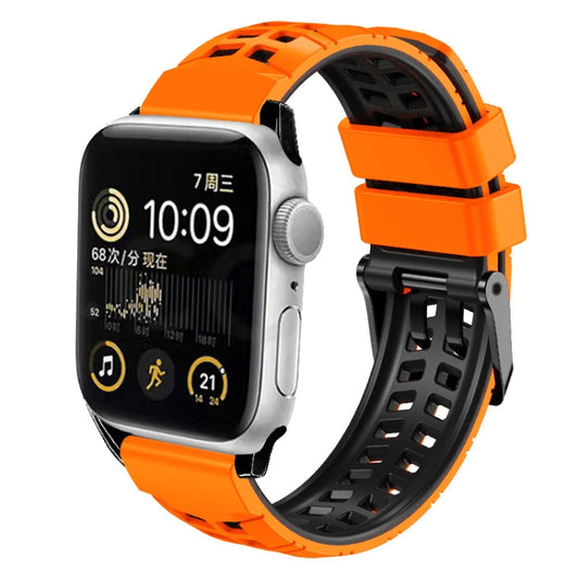 For Apple Watch Series 8 45mm Twill Dual-row Buckle Silicone Watch Band(Orange Black) - Watch Bands by buy2fix | Online Shopping UK | buy2fix