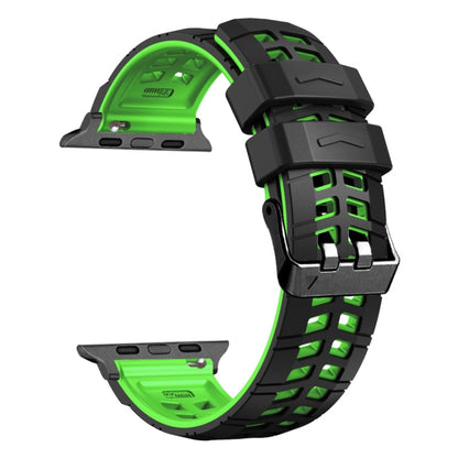 For Apple Watch Series 4 40mm Twill Dual-row Buckle Silicone Watch Band(Black Green) - Watch Bands by buy2fix | Online Shopping UK | buy2fix