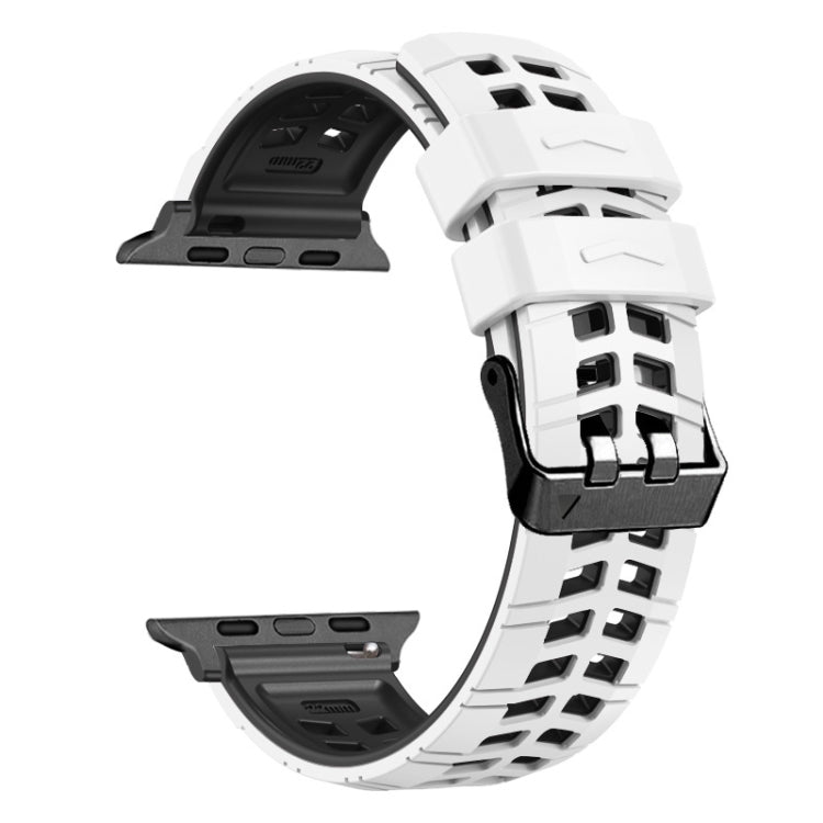 For Apple Watch 38mm Twill Dual-row Buckle Silicone Watch Band(White Black) - Watch Bands by buy2fix | Online Shopping UK | buy2fix