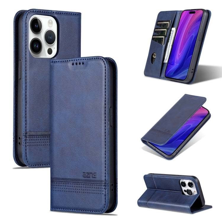 For iPhone 15 Pro Max AZNS Magnetic Calf Texture Flip Leather Phone Case(Dark Blue) - iPhone 15 Pro Max Cases by AZNS | Online Shopping UK | buy2fix