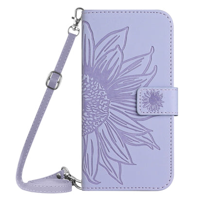 For Motorola Edge 5G 2024 HT04 Skin Feel Sun Flower Embossed Flip Leather Phone Case with Lanyard(Purple) - Motorola Cases by buy2fix | Online Shopping UK | buy2fix