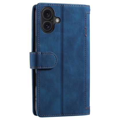 For iPhone 16 Plus Nine Card Zipper Bag Leather Phone Case with Lanyard(Blue) - iPhone 16 Plus Cases by buy2fix | Online Shopping UK | buy2fix