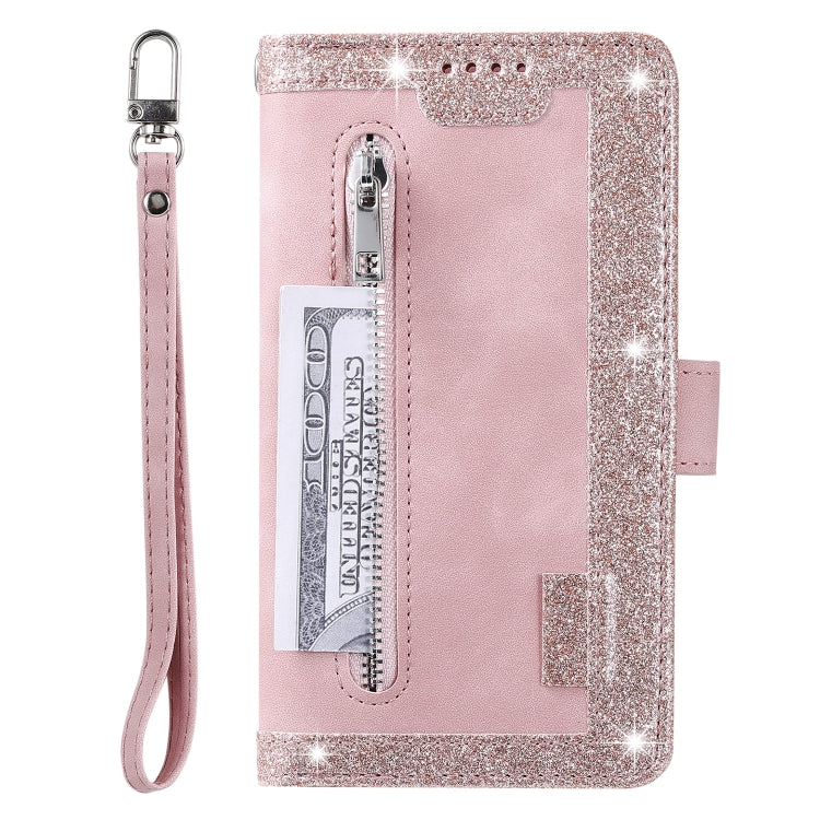 For iPhone 16 Nine Card Zipper Bag Leather Phone Case with Lanyard(Pink) - iPhone 16 Cases by buy2fix | Online Shopping UK | buy2fix