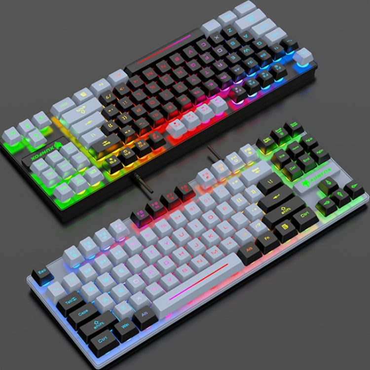 XUNFOX K10 87-Keys Rainbow Blacklit USB Wired Gaming Keyboard, Cable Length: 1.5m(Grey Black) - Wired Keyboard by buy2fix | Online Shopping UK | buy2fix