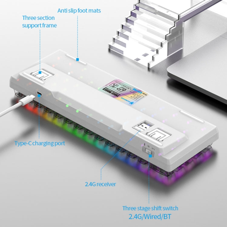 XUNFOX K30 Pro 2.4G + BT + Wired Transparent 61-Keys Mechanical White Axis Keyboard(White) - Wireless Keyboard by buy2fix | Online Shopping UK | buy2fix