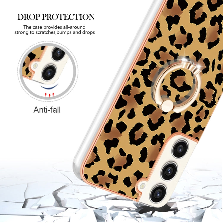 For Samsung Galaxy S22+ 5G Electroplating Dual-side IMD Phone Case with Ring Holder(Leopard Print) - Galaxy S22+ 5G Cases by buy2fix | Online Shopping UK | buy2fix