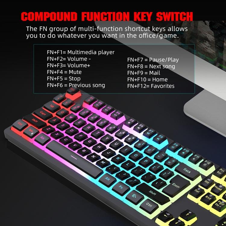 HXSJ L200 Wired RGB Backlit Keyboard 104 Pudding Key Caps(White) - Wired Keyboard by HXSJ | Online Shopping UK | buy2fix