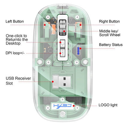 HXSJ T900 Transparent Magnet Three-mode Wireless Gaming Mouse(White) - Wireless Mice by HXSJ | Online Shopping UK | buy2fix