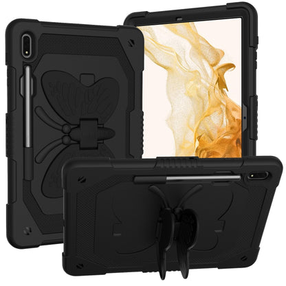 For Samsung Galaxy Tab S9 Butterfly Kickstand Heavy Duty Hard Rugged Tablet Case(Black) - Galaxy Tab S9 Cases by buy2fix | Online Shopping UK | buy2fix