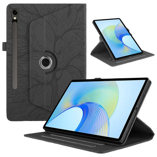 For Samsung Galaxy Tab S9 FE / S9 X510 Tree Life Embossed Rotation Leather Smart Tablet Case(Black) - Galaxy Tab S9 FE by buy2fix | Online Shopping UK | buy2fix