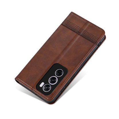 For OPPO Reno12 Global AZNS Magnetic Calf Texture Flip Leather Phone Case(Dark Brown) - Reno12 Cases by AZNS | Online Shopping UK | buy2fix