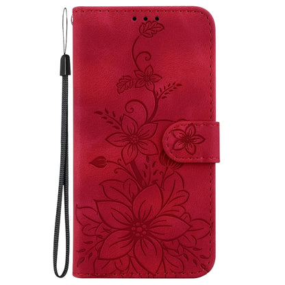 For Google Pixel 9 Lily Embossed Leather Phone Case(Red) - Google Cases by buy2fix | Online Shopping UK | buy2fix