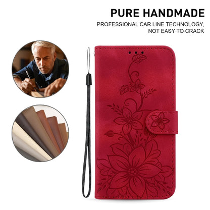 For iPhone 16 Pro Lily Embossed Leather Phone Case(Red) - iPhone 16 Pro Cases by buy2fix | Online Shopping UK | buy2fix