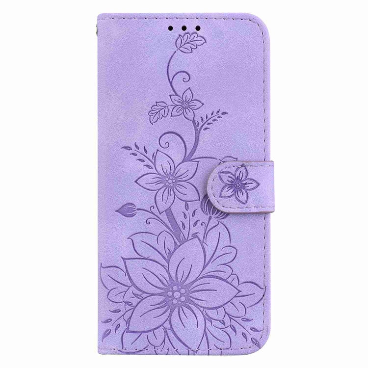 For Motorola Edge 2024 Lily Embossed Leather Phone Case(Purple) - Motorola Cases by buy2fix | Online Shopping UK | buy2fix