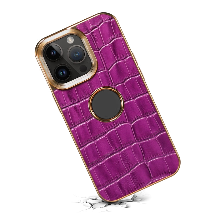 For iPhone 15 Pro Max Denior Crocodile Texture Genuine Leather Electroplating Phone Case(Purple) - iPhone 15 Pro Max Cases by Denior | Online Shopping UK | buy2fix