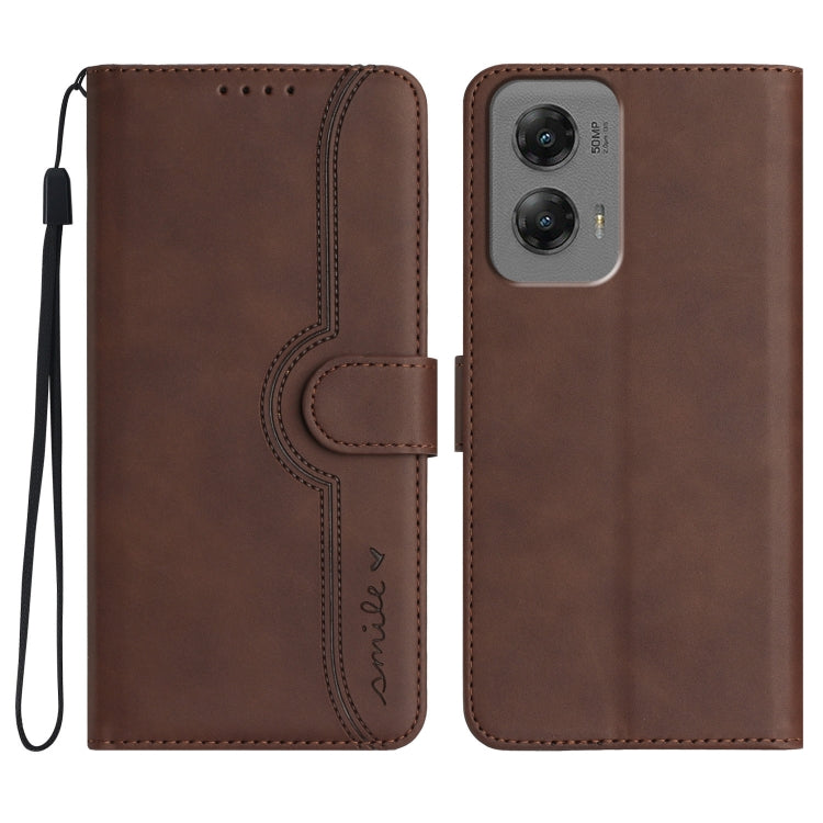 For Motorola Moto G Stylus 5G 2024 Heart Pattern Skin Feel Leather Phone Case(Brown) - Motorola Cases by buy2fix | Online Shopping UK | buy2fix