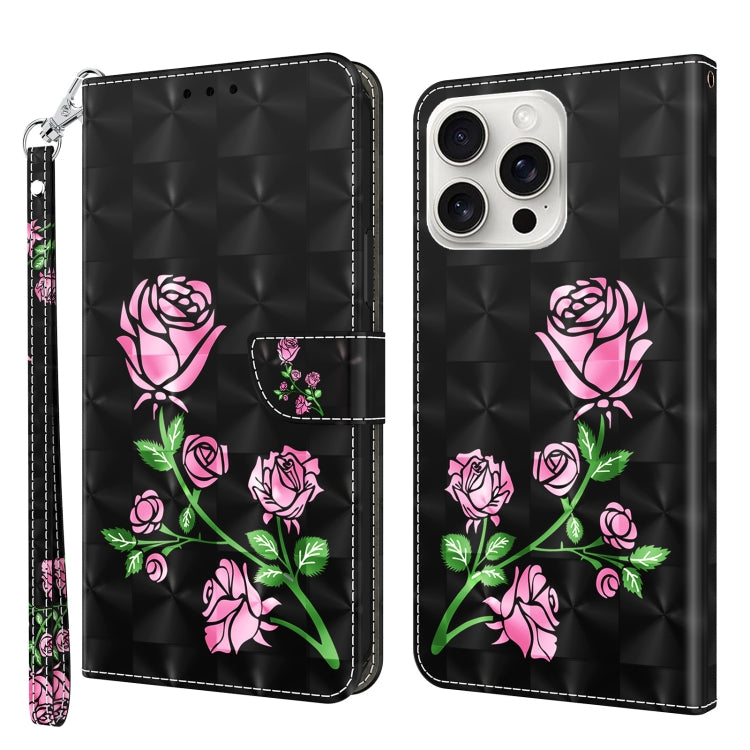 For iPhone 16 Pro Max 3D Painted Leather Phone Case(Rose) - iPhone 16 Pro Max Cases by buy2fix | Online Shopping UK | buy2fix