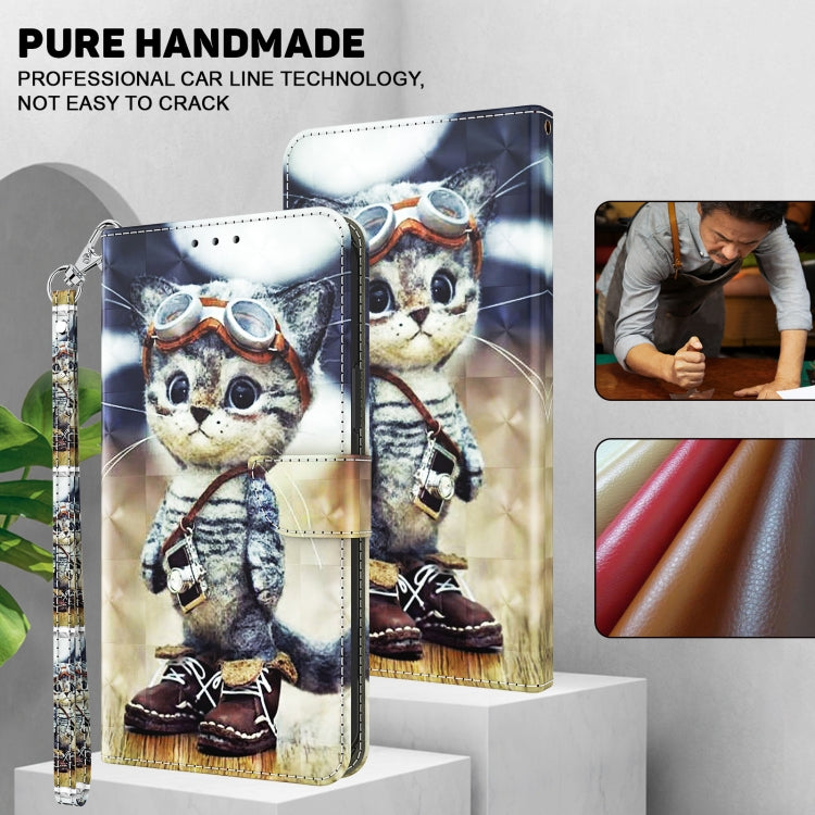 For iPhone 16 Plus 3D Painted Leather Phone Case(Naughty Cat) - iPhone 16 Plus Cases by buy2fix | Online Shopping UK | buy2fix