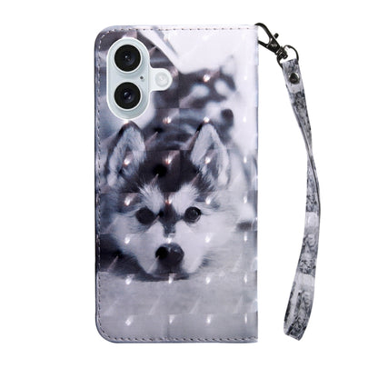 For iPhone 16 3D Painted Leather Phone Case(Husky) - iPhone 16 Cases by buy2fix | Online Shopping UK | buy2fix