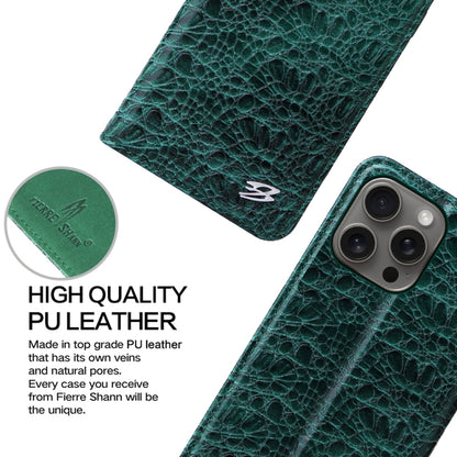 For iPhone 16 Pro Fierre Shann Crocodile Texture Magnetic Genuine Leather Phone Case(Green) - iPhone 16 Pro Cases by FIERRE SHANN | Online Shopping UK | buy2fix