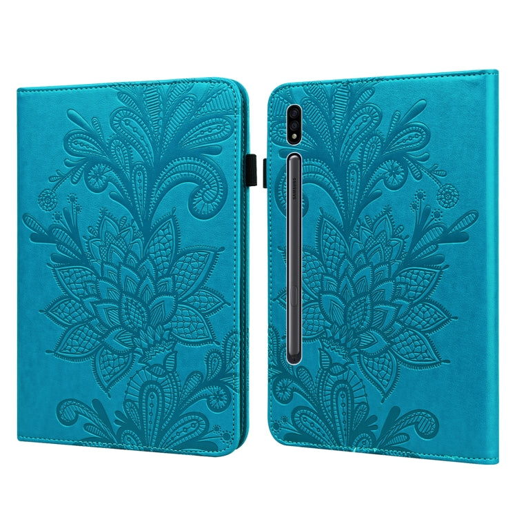 For Samsung Galaxy Tab S9 Lace Flower Embossing Pattern Leather Tablet Case(Blue) - Galaxy Tab S9 Cases by buy2fix | Online Shopping UK | buy2fix