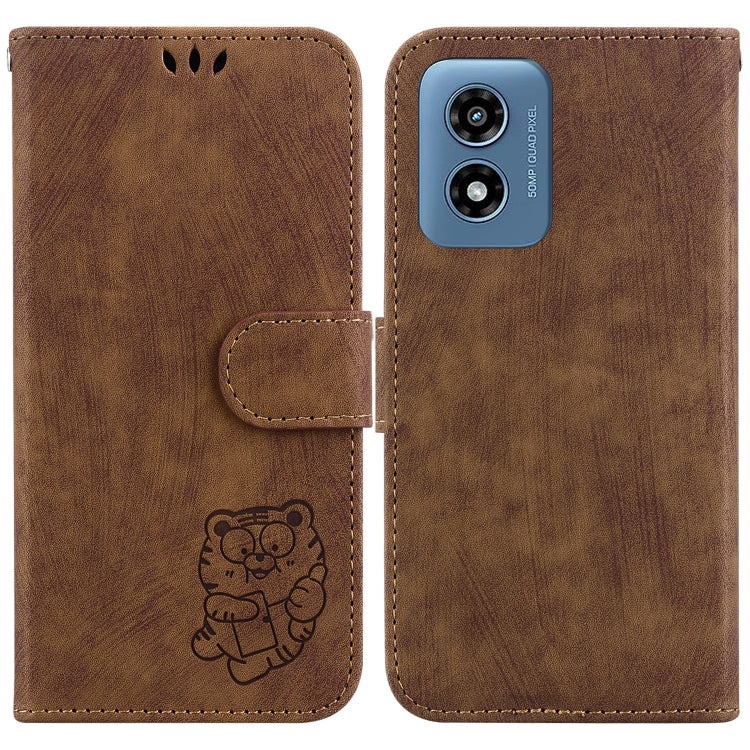 For Motorola Moto G Play 4G 2024 Little Tiger Embossed Leather Phone Case(Brown) - Motorola Cases by buy2fix | Online Shopping UK | buy2fix