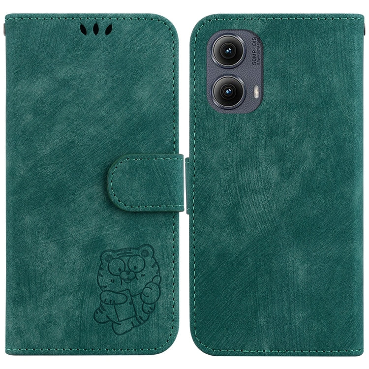 For Motorola Edge 2024 Little Tiger Embossed Leather Phone Case(Green) - Motorola Cases by buy2fix | Online Shopping UK | buy2fix