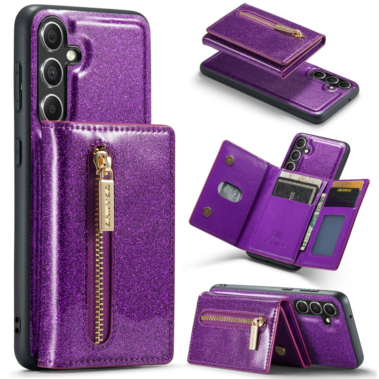 For Samsung Galaxy S23 FE 5G DG.MING M3 Series Glitter Powder Card Bag Leather Case(Dark Purple) - Galaxy S23 FE 5G Cases by DG.MING | Online Shopping UK | buy2fix