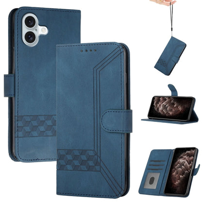 For iPhone 16 Plus Cubic Skin Feel Flip Leather Phone Case(Blue) - iPhone 16 Plus Cases by buy2fix | Online Shopping UK | buy2fix