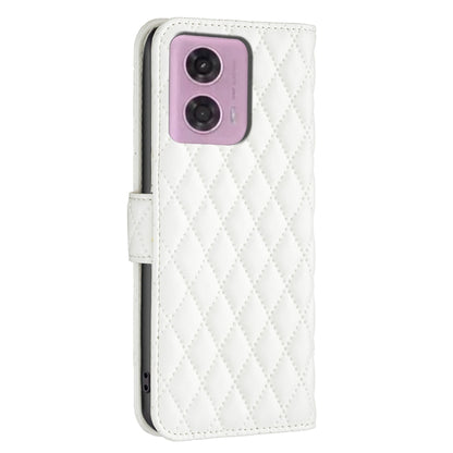 For Motorola Moto G34 5G Diamond Lattice Wallet Flip Leather Phone Case(White) - Motorola Cases by buy2fix | Online Shopping UK | buy2fix