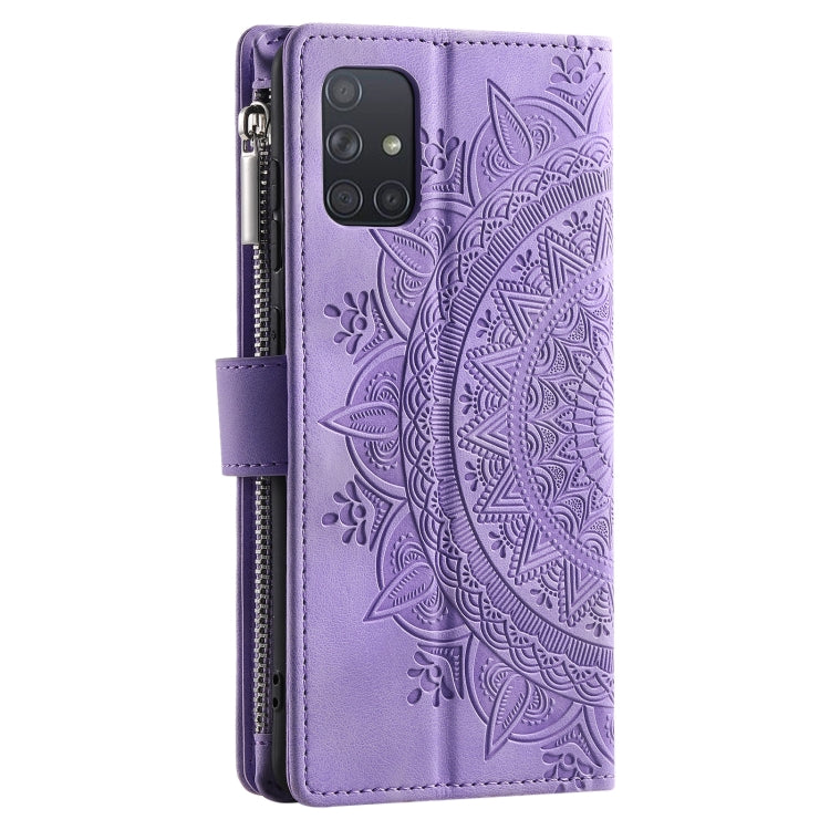 For Samsung Galaxy A71 5G Multi-Card Totem Zipper Leather Phone Case(Purple) -  by buy2fix | Online Shopping UK | buy2fix